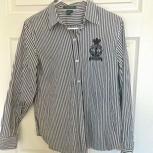 Lauren Ralph Lauren embroidered crest detail stripe button up- Women’s Large